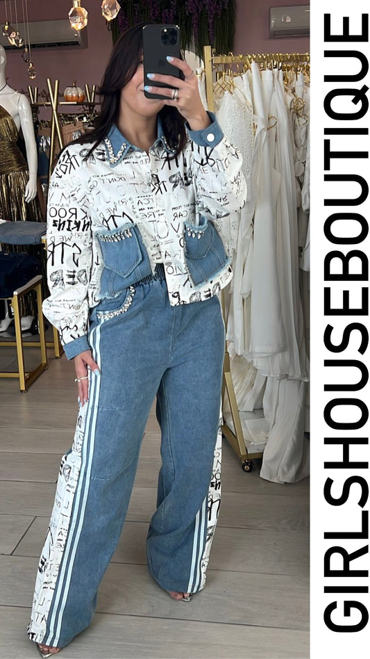 Vogue White Denim Top & Pant Set