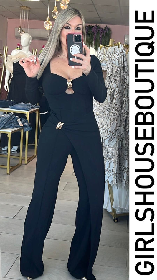 Asymetric Black &  Long Sleeve Jumpsuit