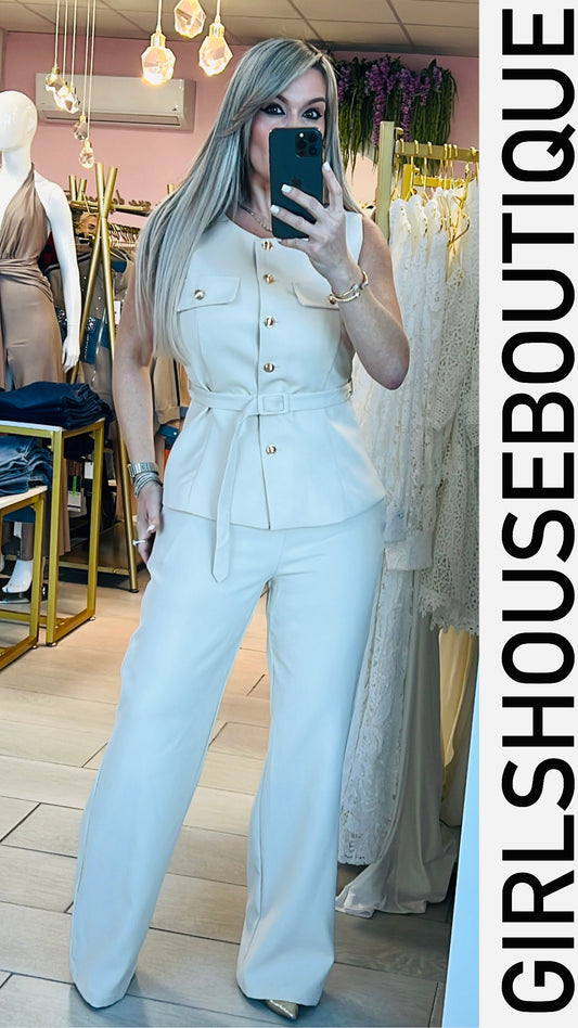 Camelia Creme Vest & Pant Set