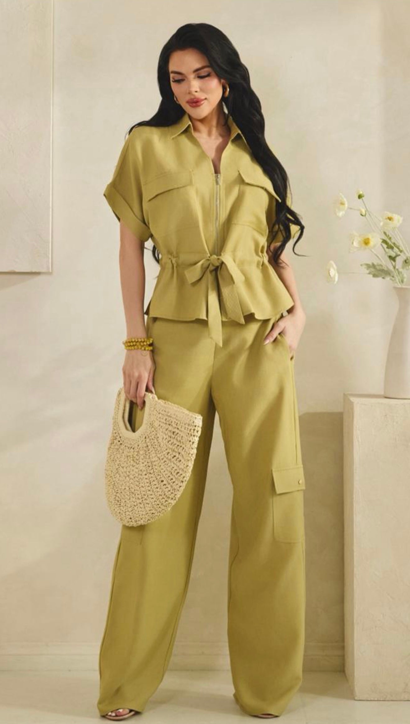 Dolce Avocado Linen Elegance Pant Set