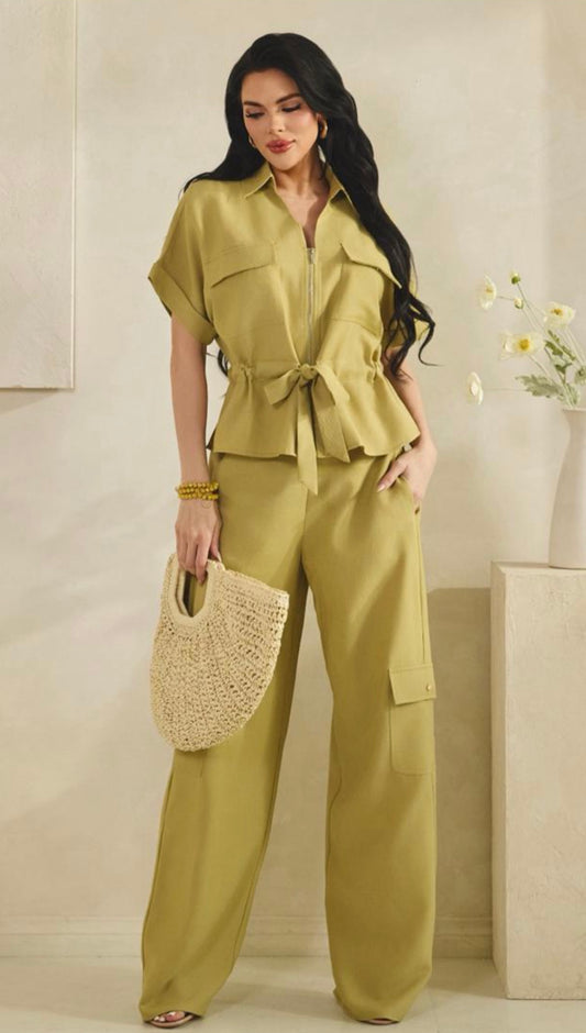 Dolce Avocado Linen Elegance Pant Set
