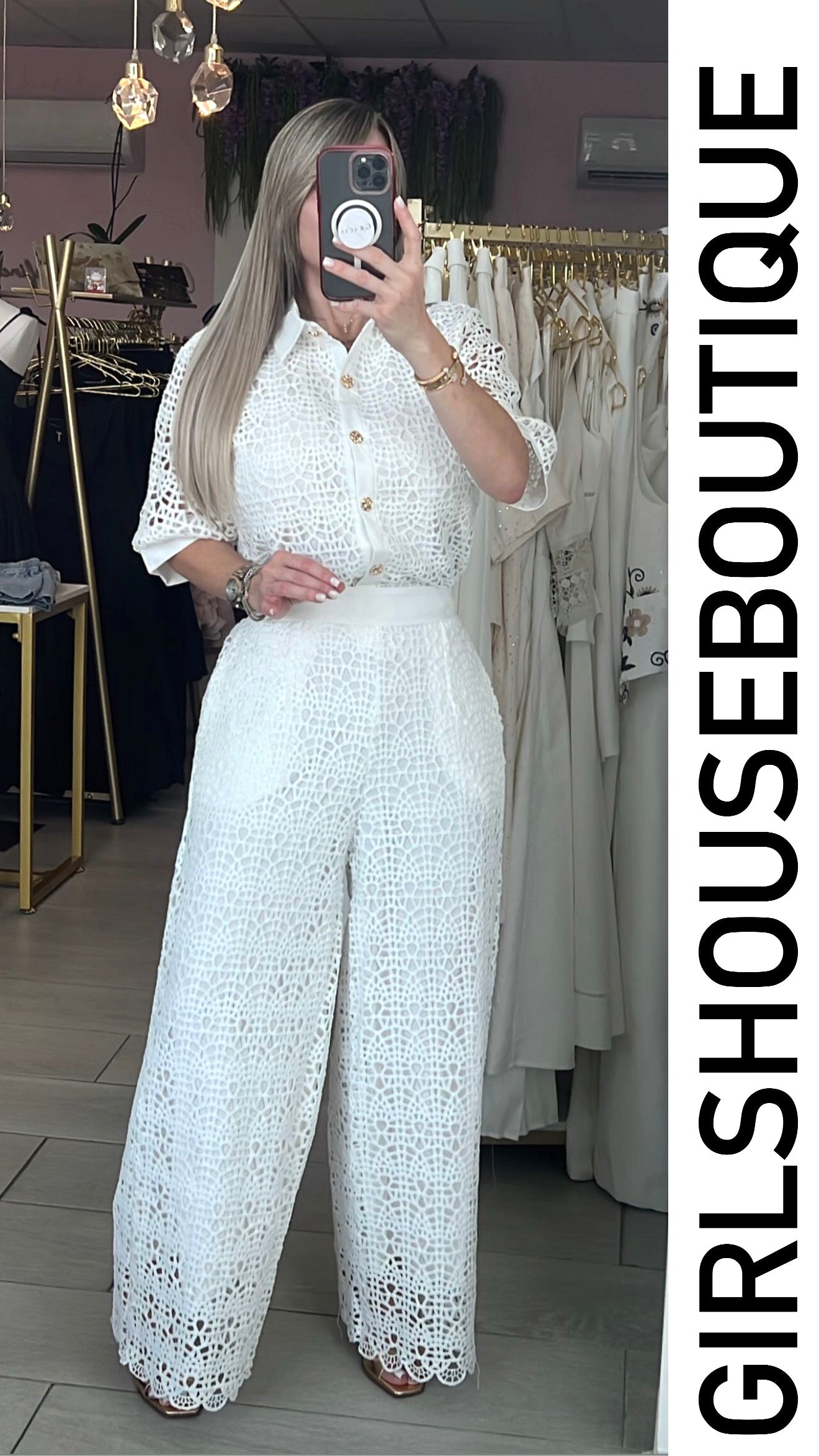 D’ Blanc Luxe Lace Blouse & Pant Set