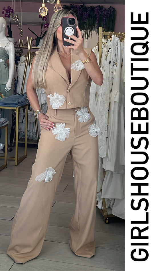 Beige Garden Vest & Pant Set