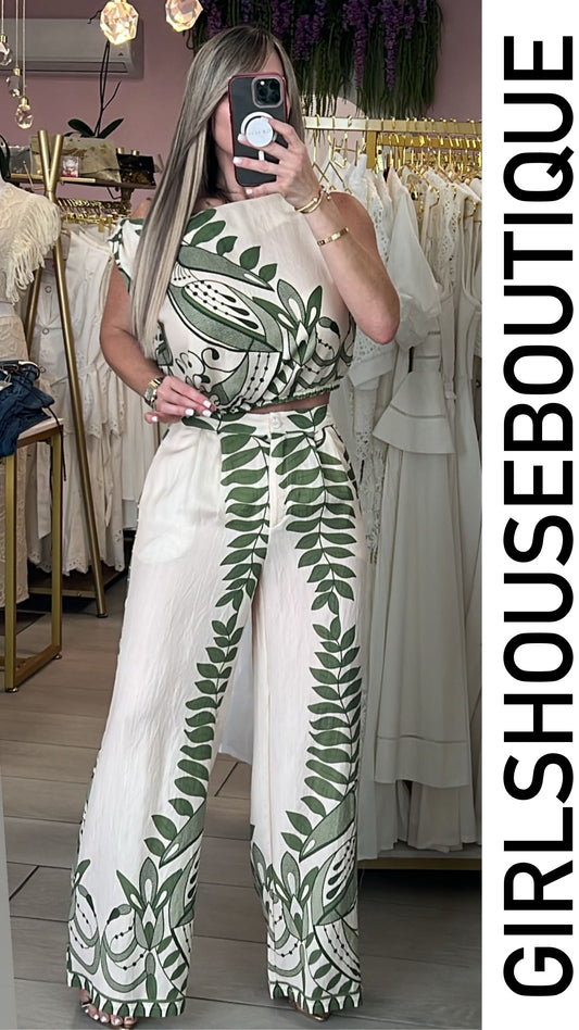 Tropical Leave Top & Pant Set