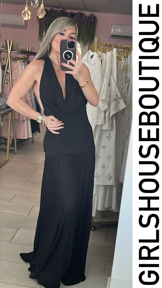 Midnight Pleated Maxi Dress