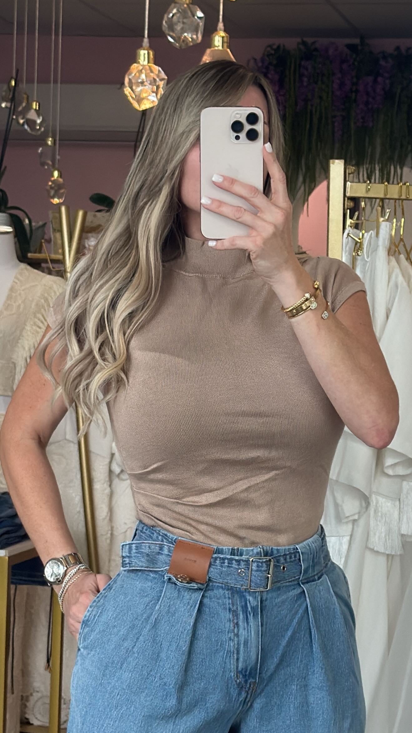Mocha Turtleneck Glam Top