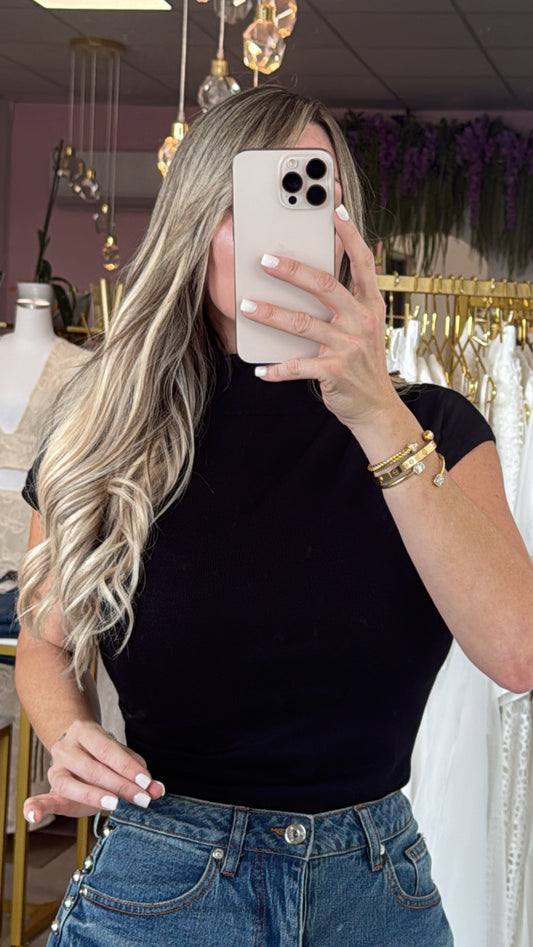 Black Turtleneck Glam Top