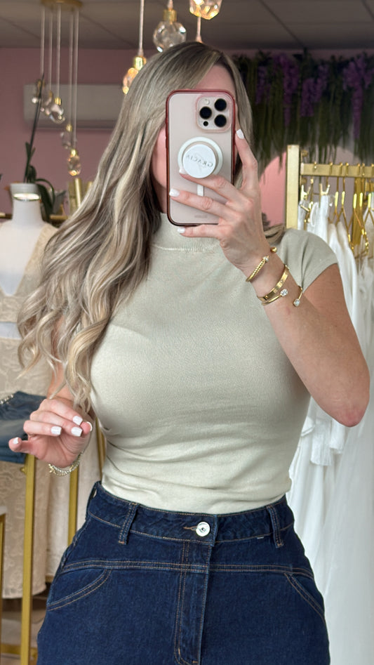 Beige Turtleneck Glam Top