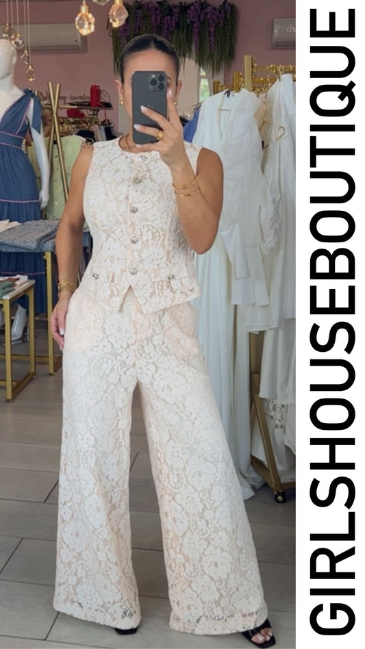 Peach Lace Vest & Pant Set