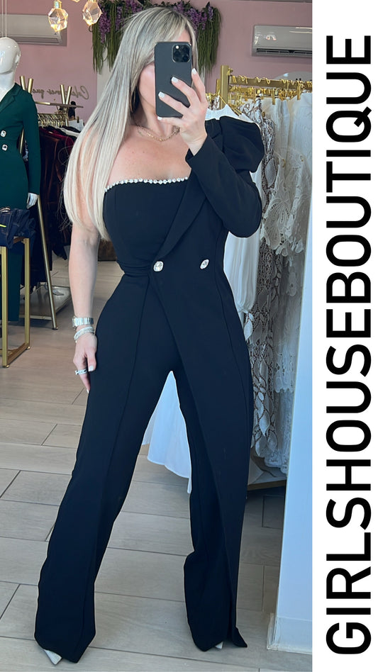 Black Chic One Shoulder & Crystal Details Desigual Juimpsuit