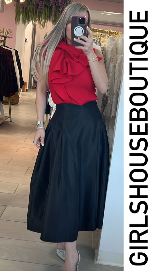 GRACIA COLLECTION Satin Noir High-Rise Skirt