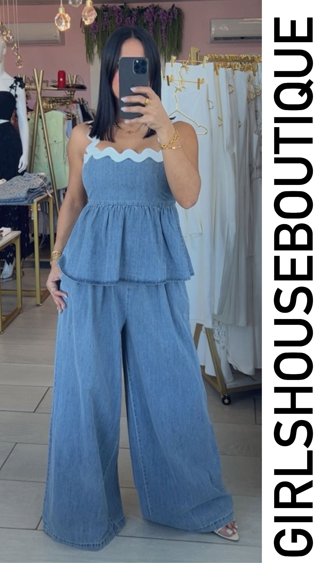 Daisy Light Denim Top & Pant Set