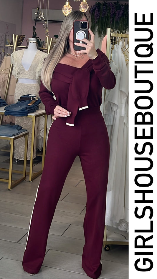 Merlot Sweater Elegance Pant Set