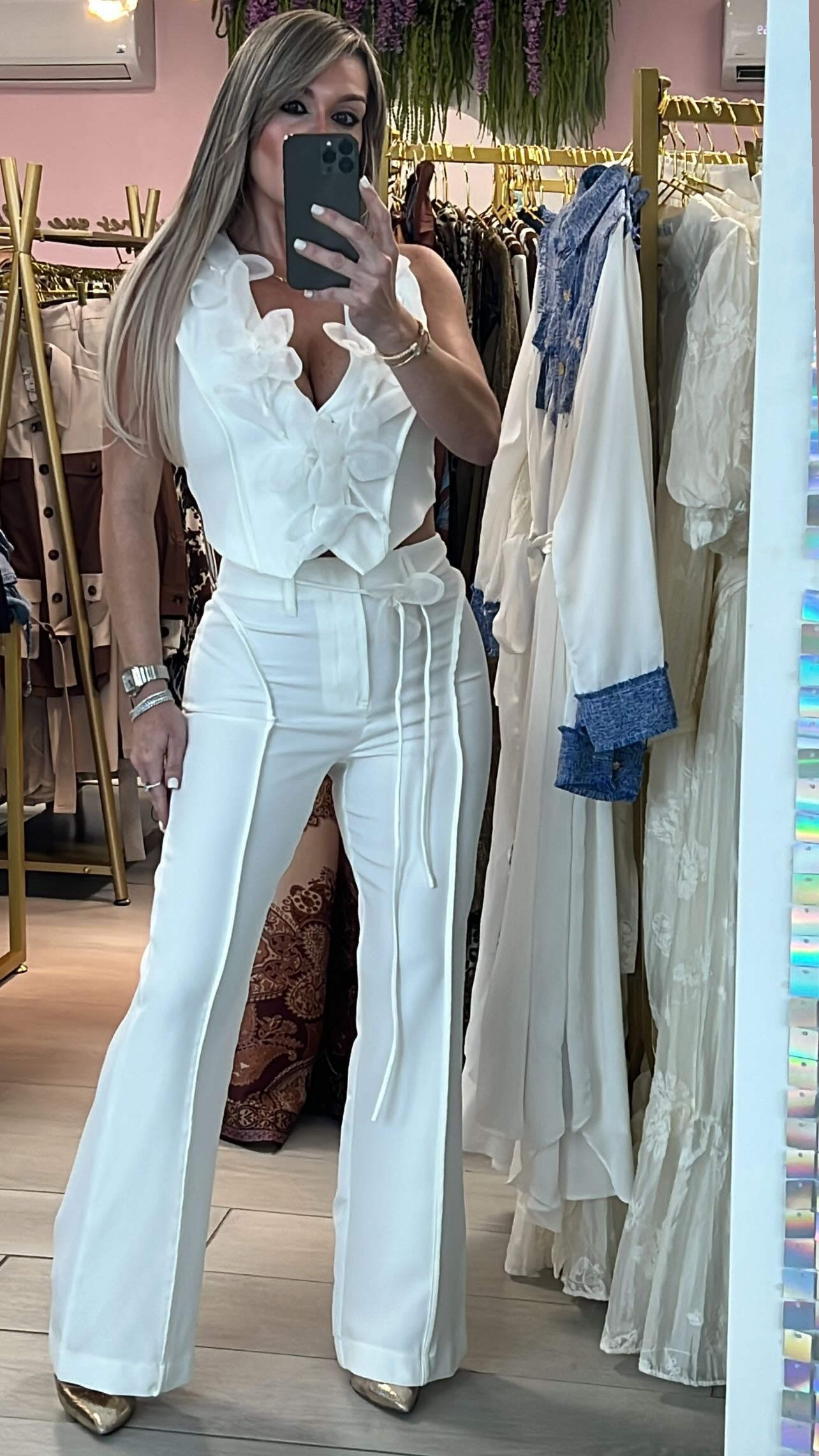 White Flowers Vest & Pant Set