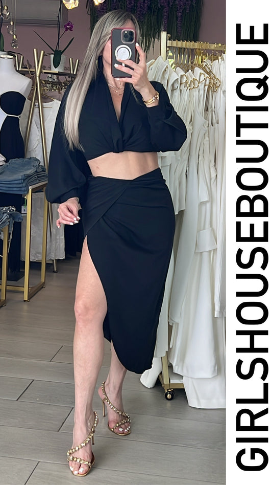 Ónix Long Sleeve Top & Asymmetric Skirt Set