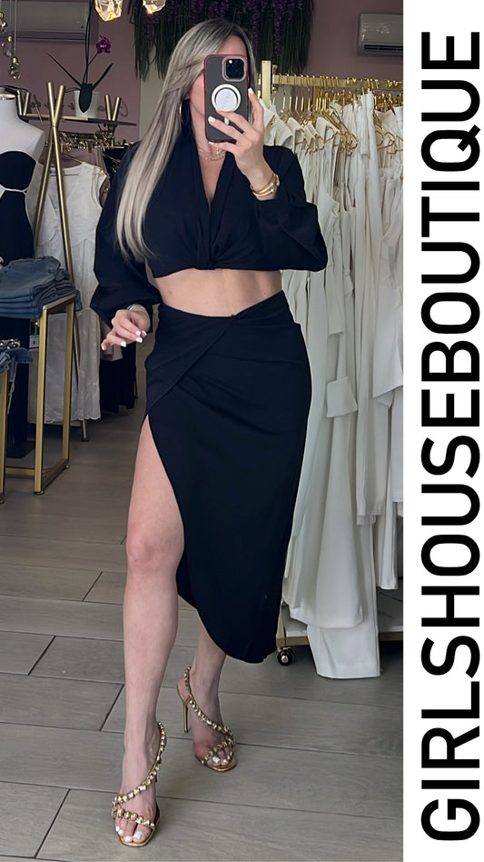 Ónix Long Sleeve Top & Asymmetric Skirt Set