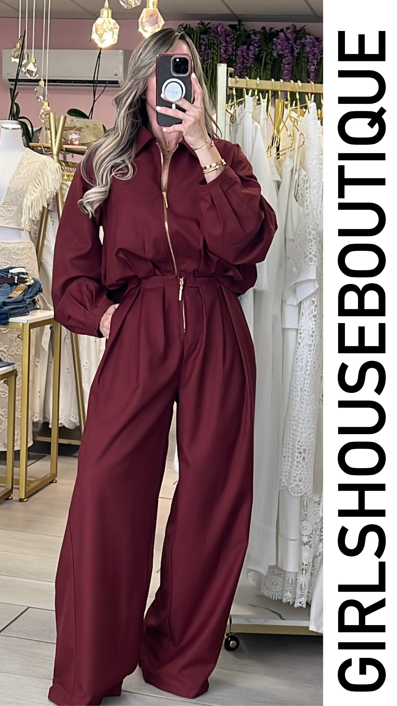 Terracota Zip-up Gold Jacket & Elegance Pant Set