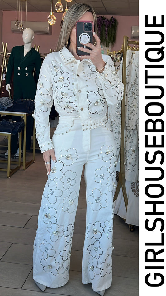 White Denim Blossom Crystal Set