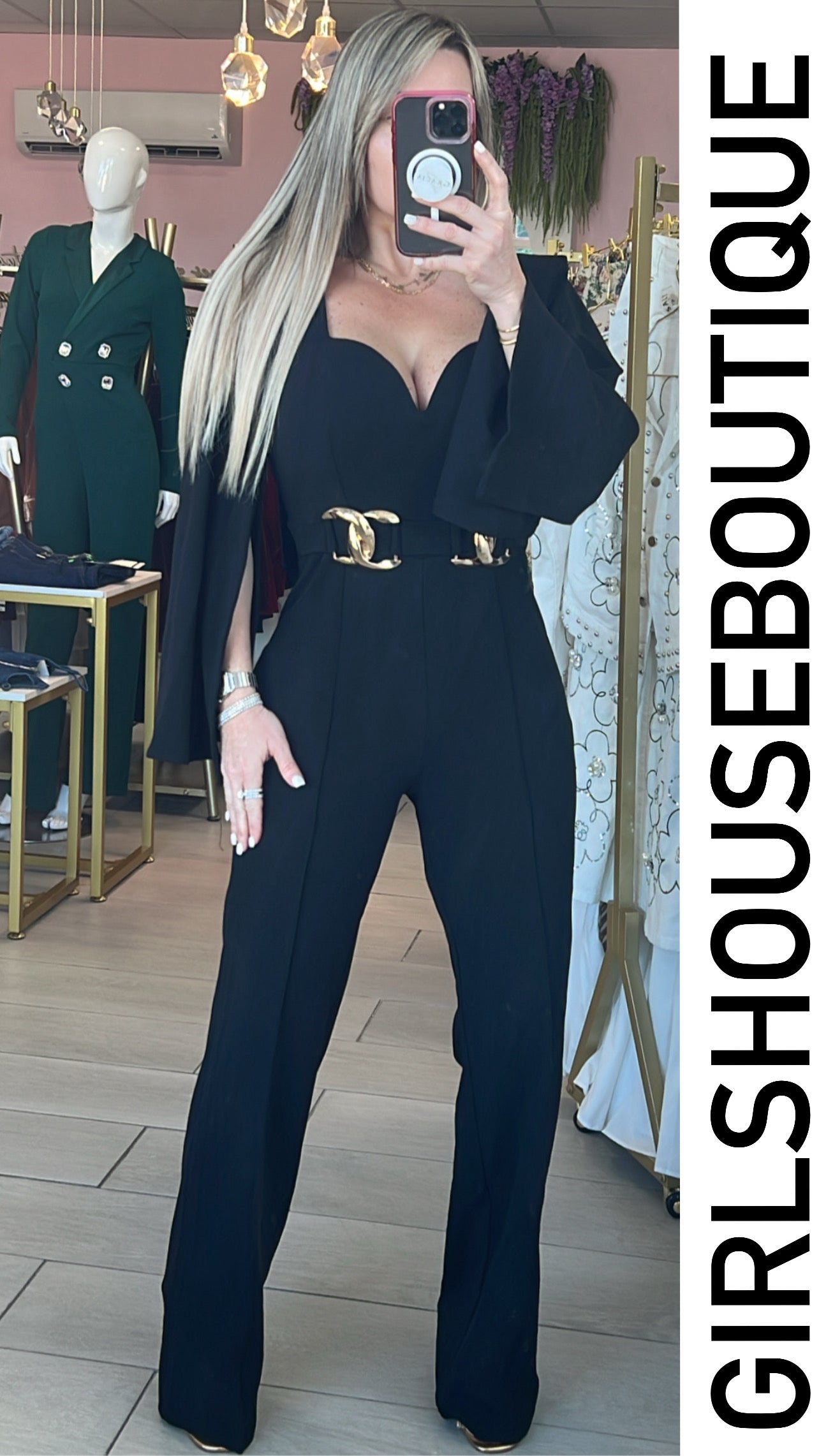 Noir Black Long Sleeve & Gold Chain Jumpsuit