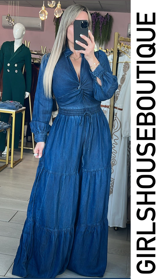 Galilea Dark Denim & Long Sleeve  Jumpsuit