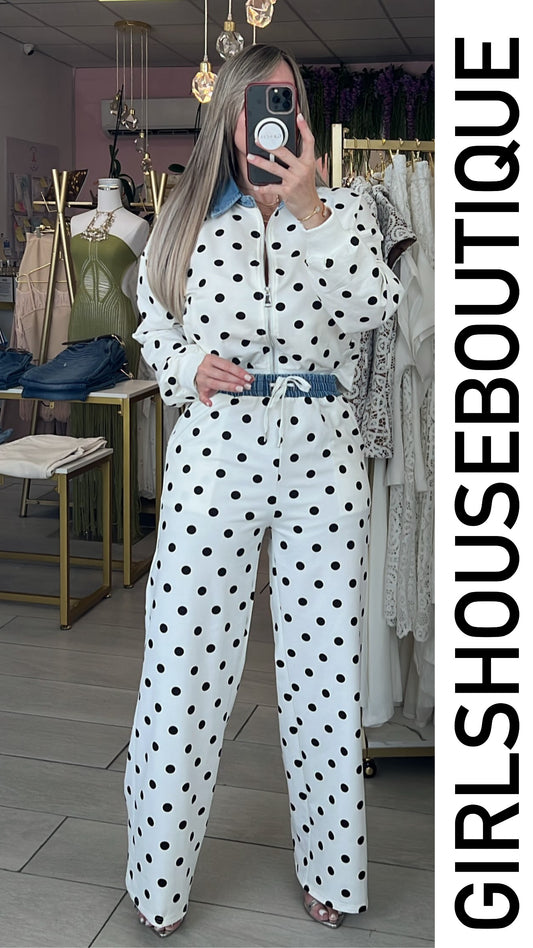 White Polka Dots & Denim Travel Set
