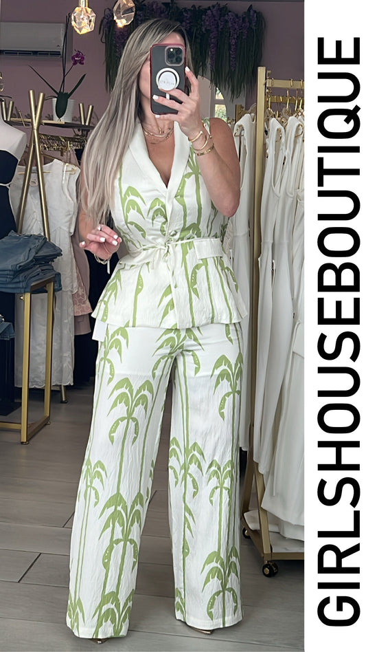 Green Nilo Palm Glam Vest & Pant Set