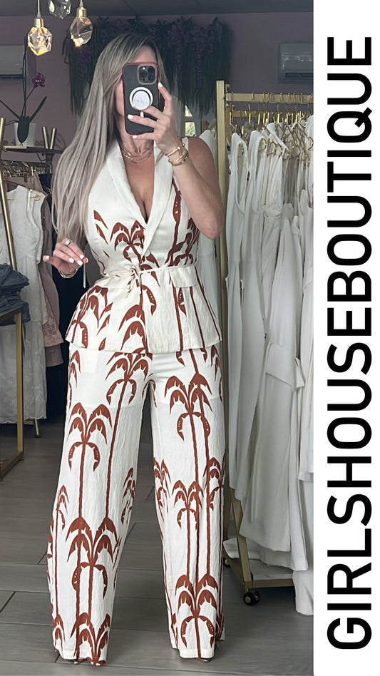 Mocha Nilo Palm Glam Vest & Pant Set
