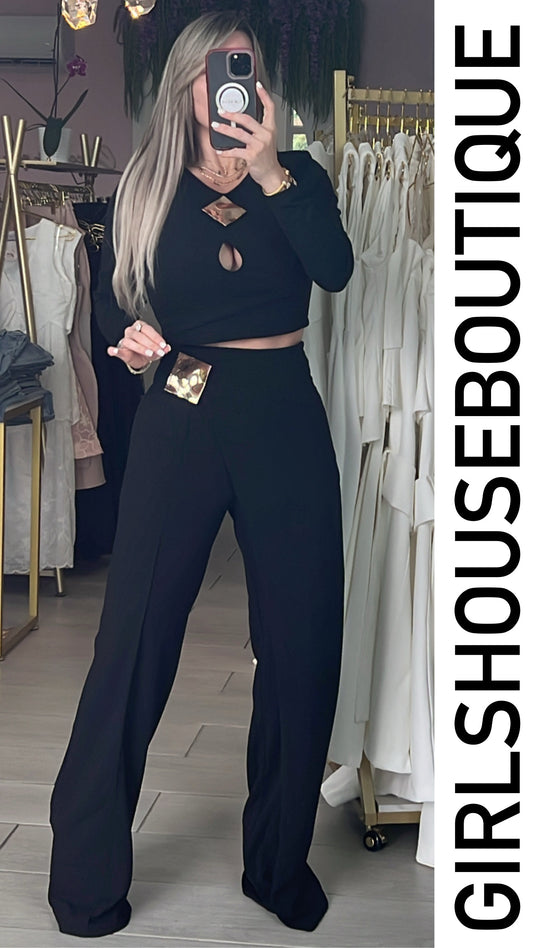 Black Icon Long Sleeve & Asymmetric Pant Set