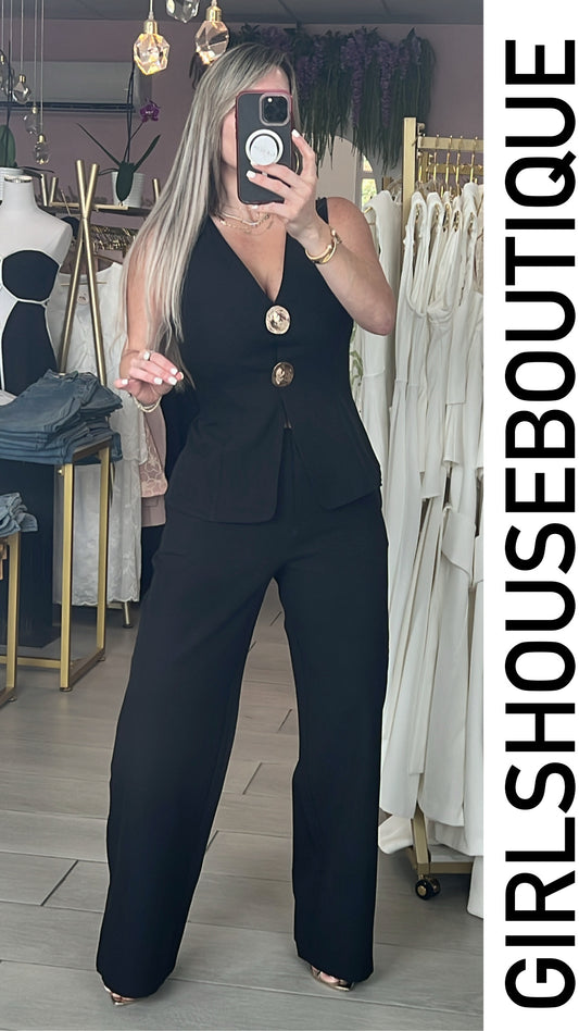 Black Gold Button Vest & Pant Set