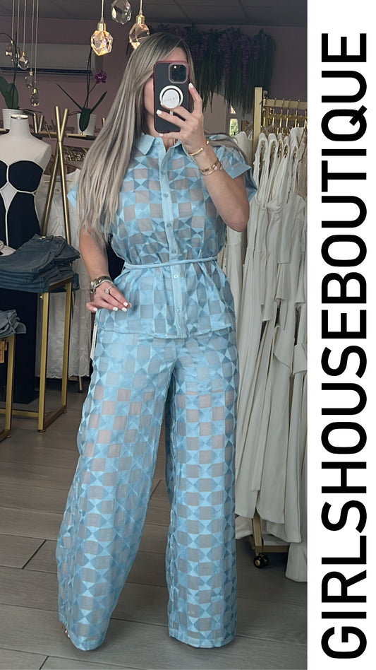 Ice Blue Square Pant Set