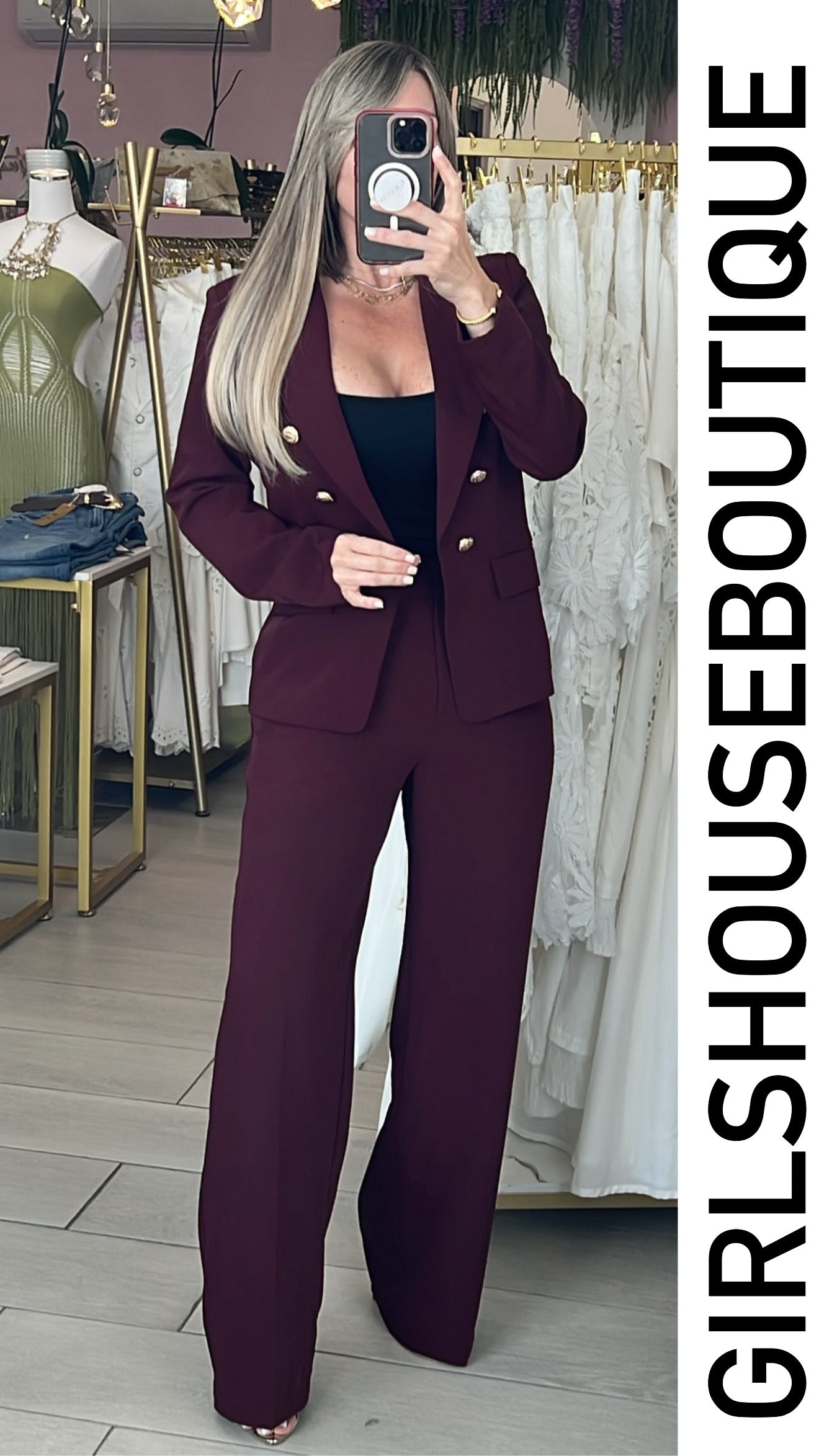 Wine Ovi Collection Classic Blazer & Pant Set