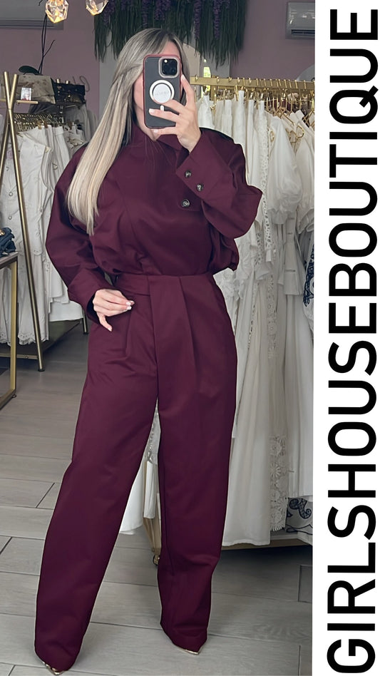 Parisician Merlot Jacket & Assymetric Pant Set