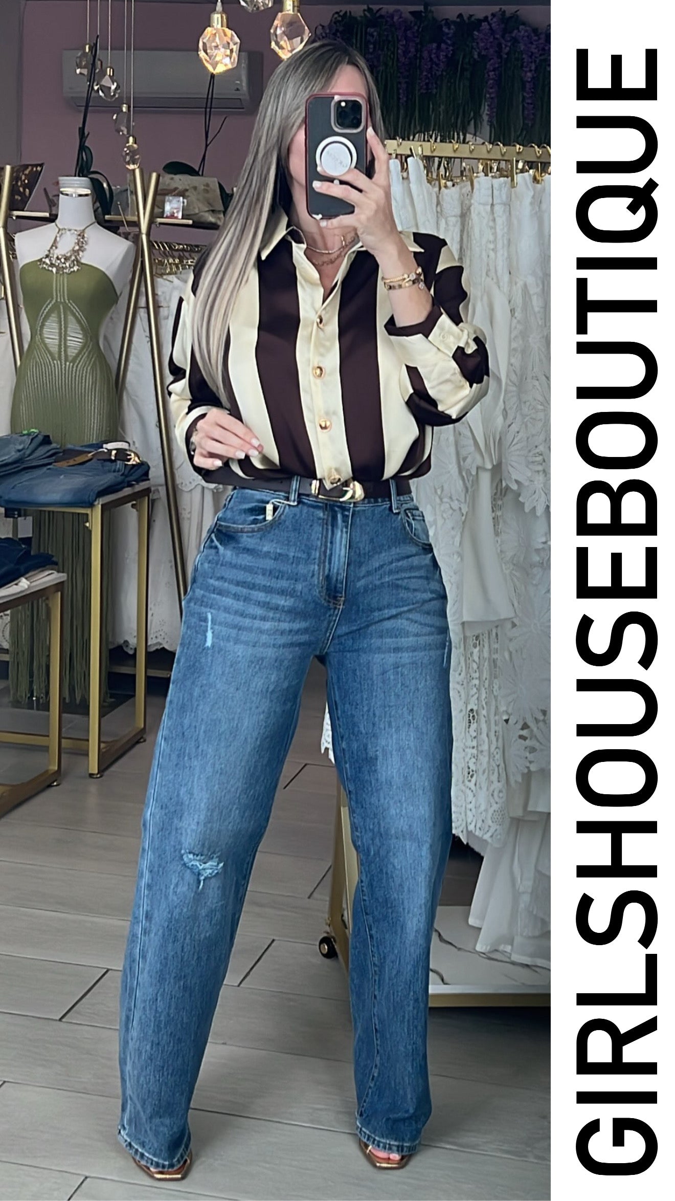 Medium Rise & Strech Jeans (Belt Included)