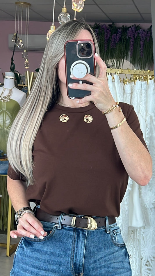 Brown Gold Circle Charms Tshirt