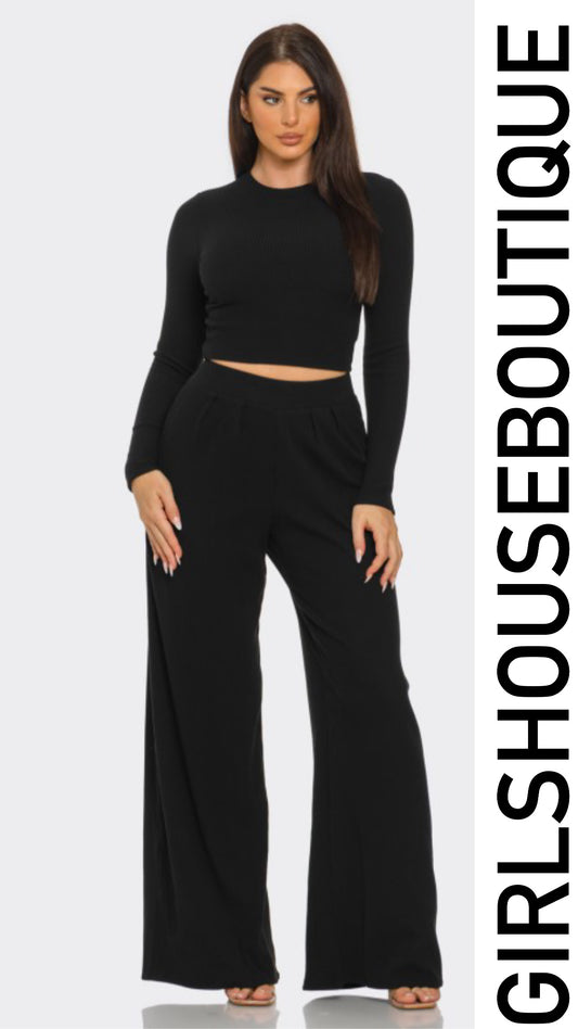 Black Strech Long Top & Pant Set