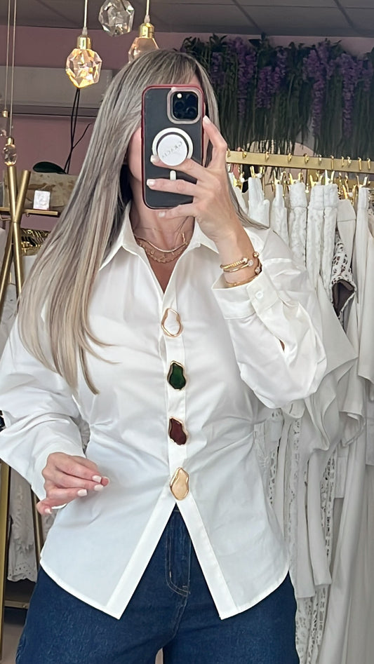 White Elegance Blouse Long Sleeve & Color Buttons