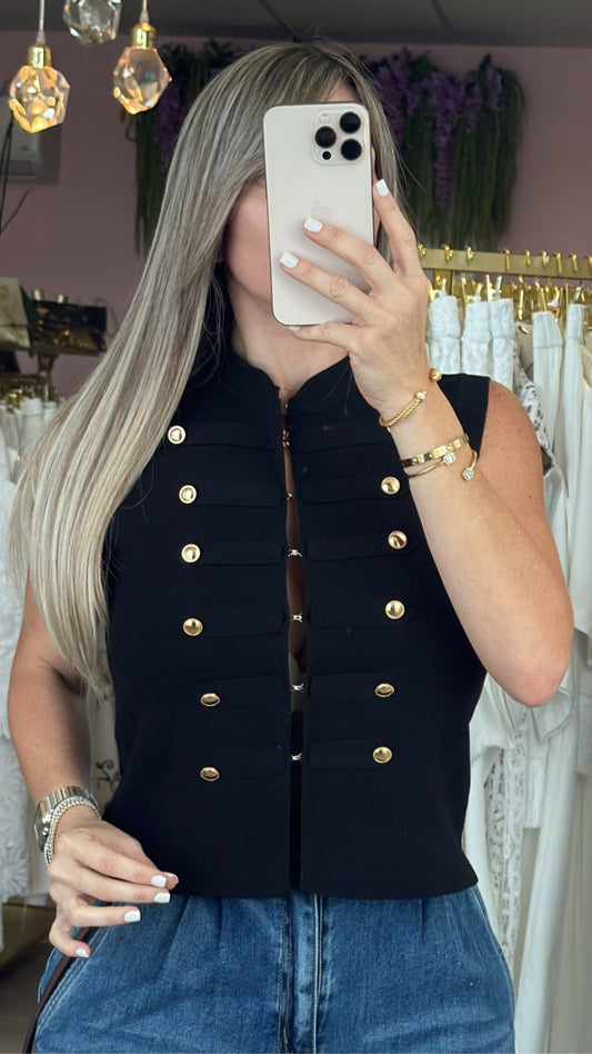 Black Sweater Gold Buttons Top