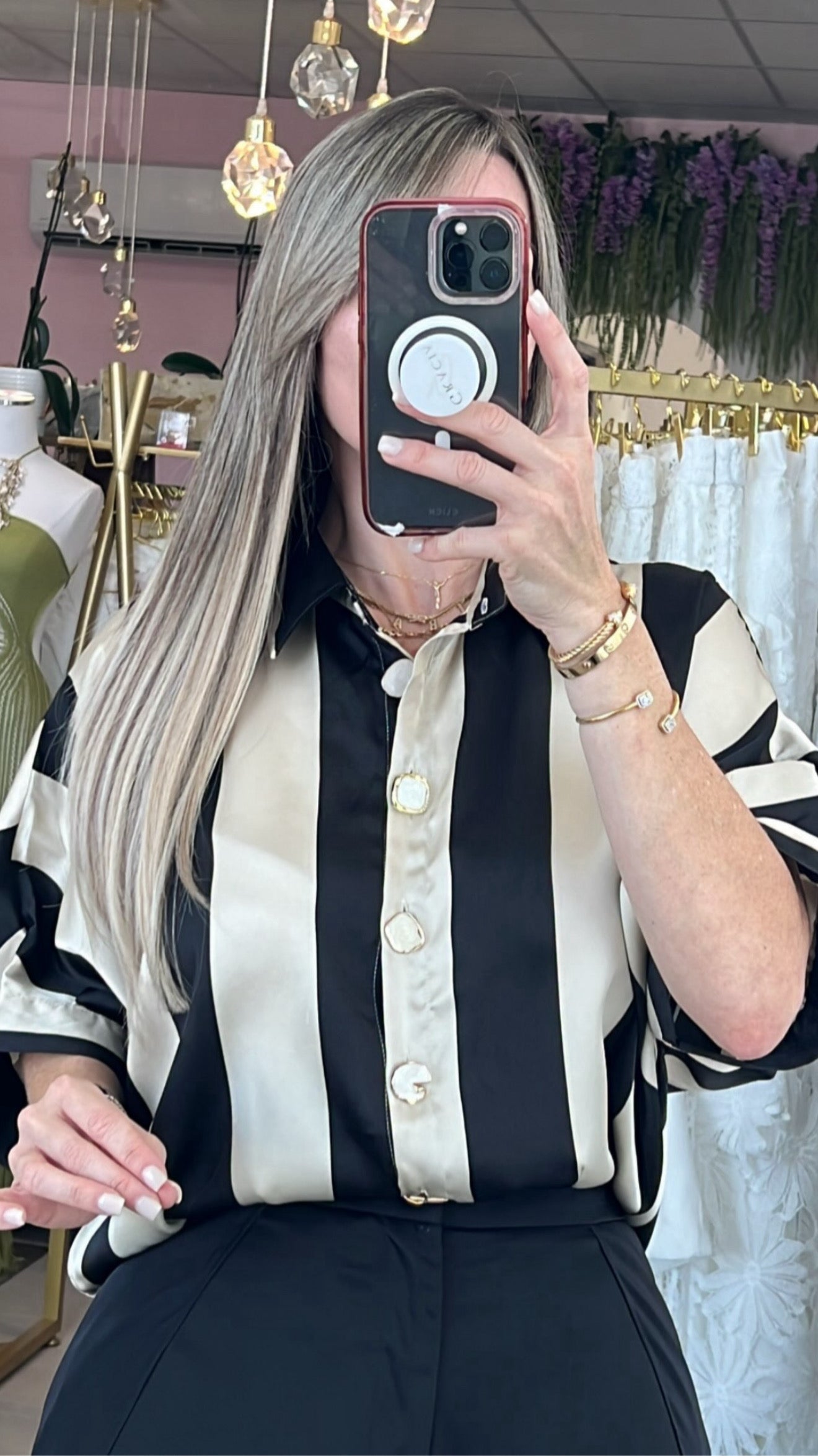 Champánge & Black Stripe Blouse