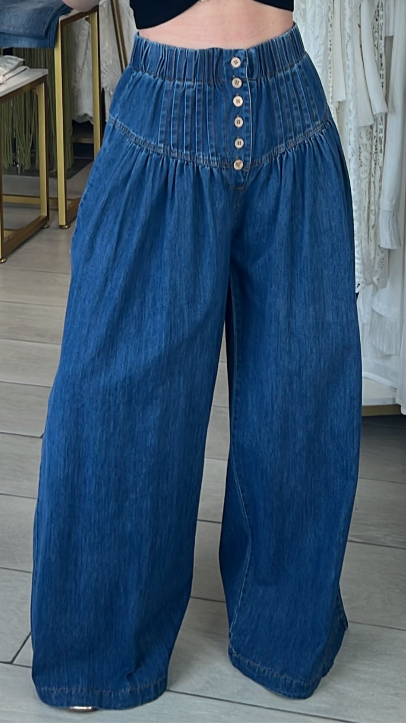 Boho Front Buttons High Rise Jeans