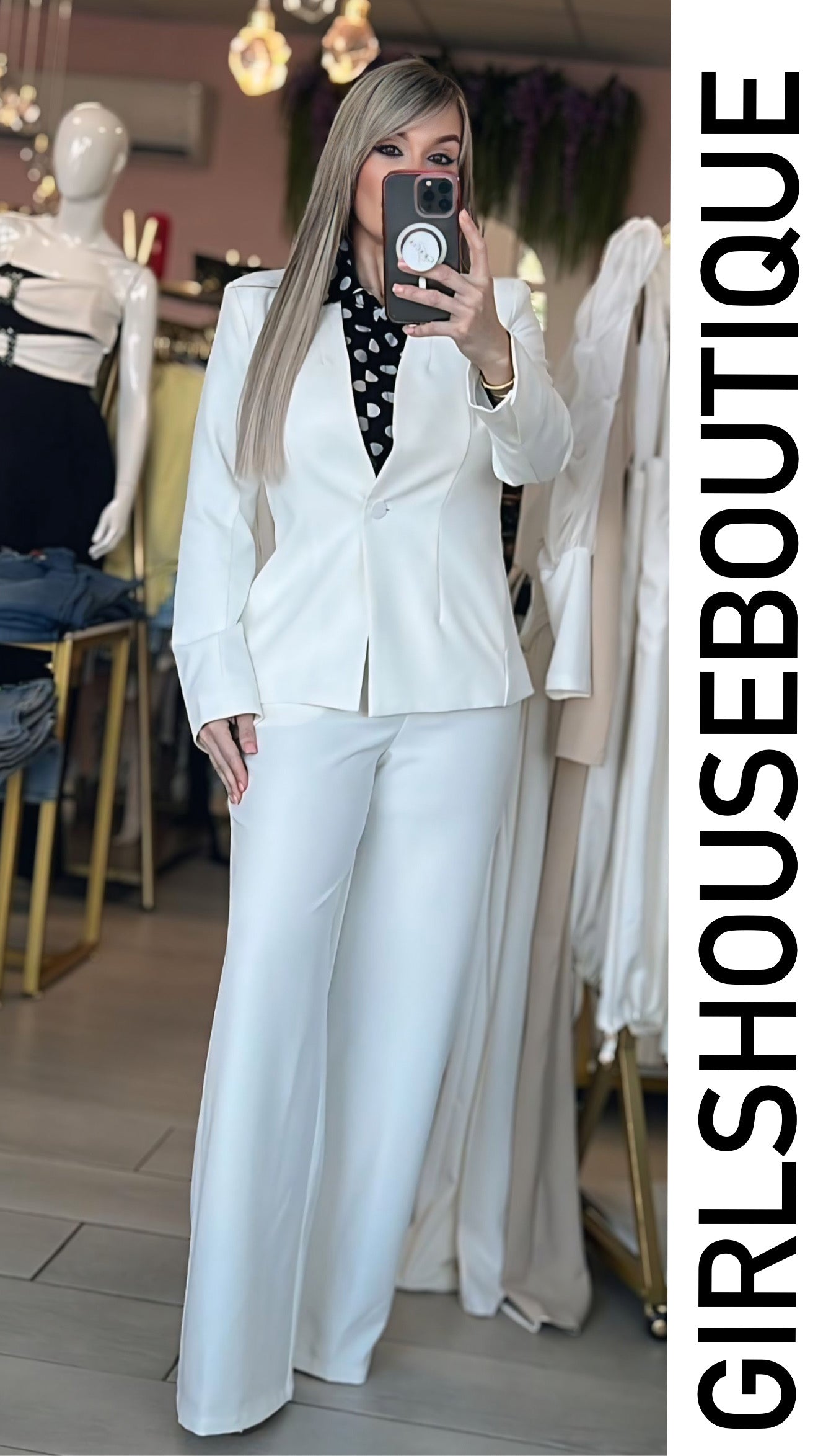 White Basic Blazer Set & Pant Set