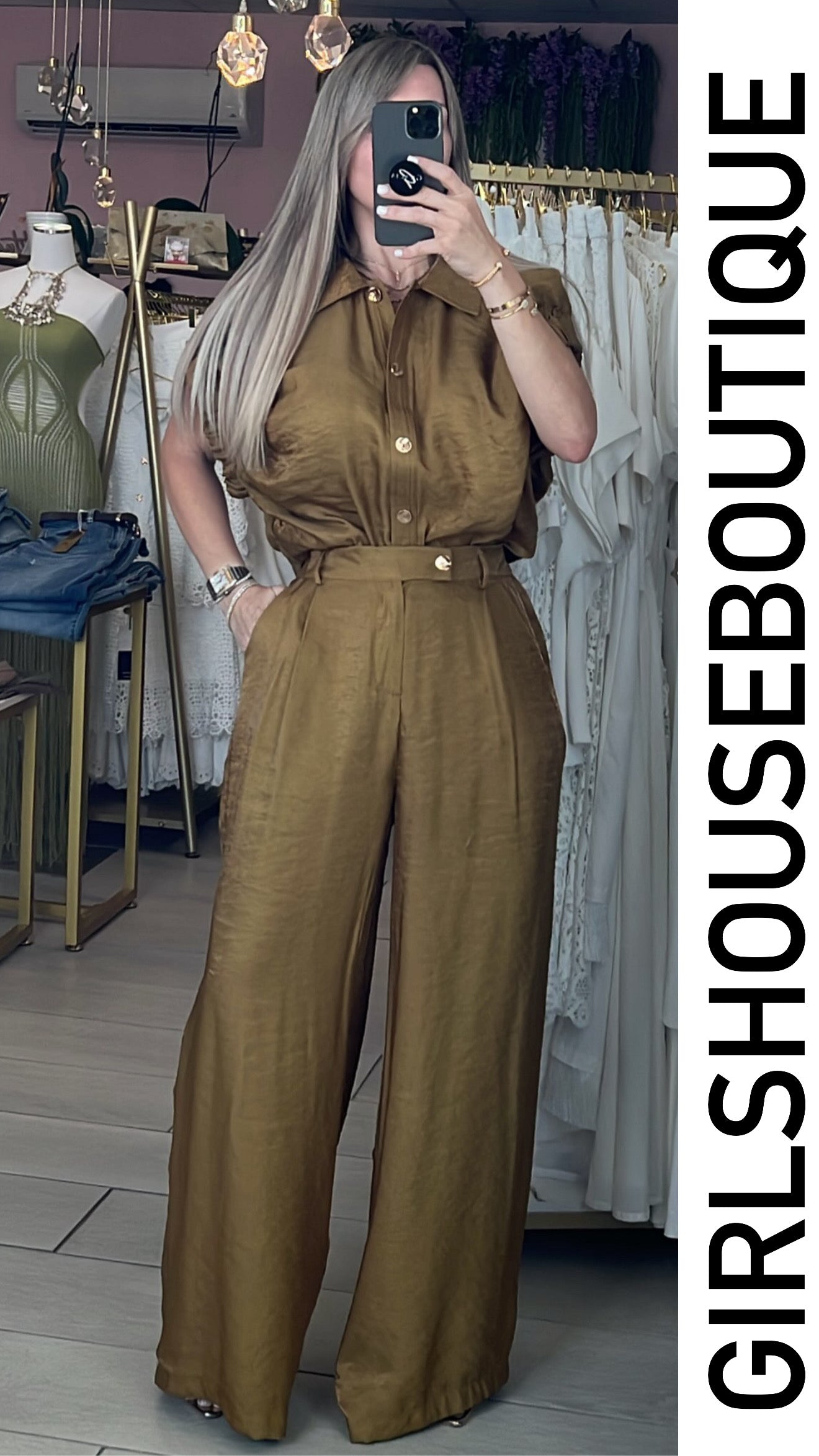 Antique Gold Glam Elegance Blouse & Pant Set