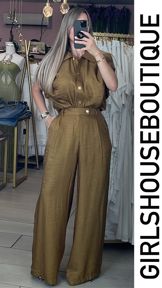 Antique Gold Glam Elegance Blouse & Pant Set