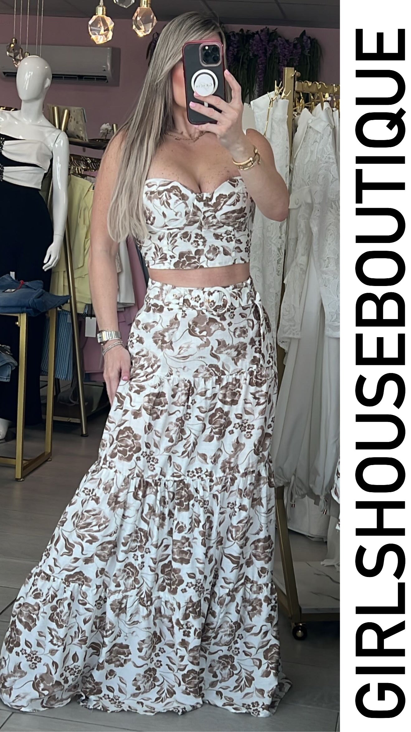 Mocha Garden Top & Skirt Set