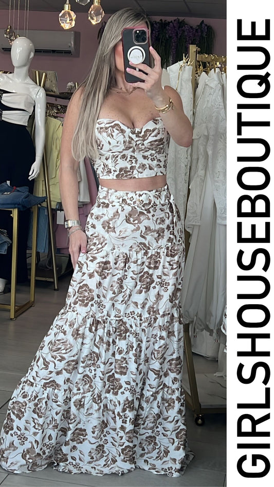Mocha Garden Top & Skirt Set