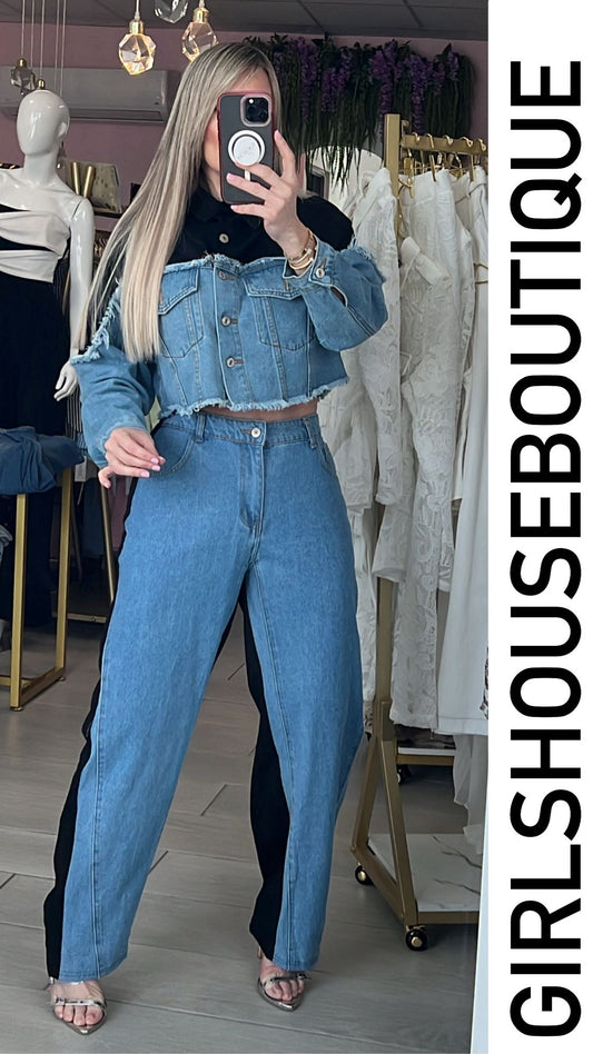 Black/Denim Jacket & Pant Set