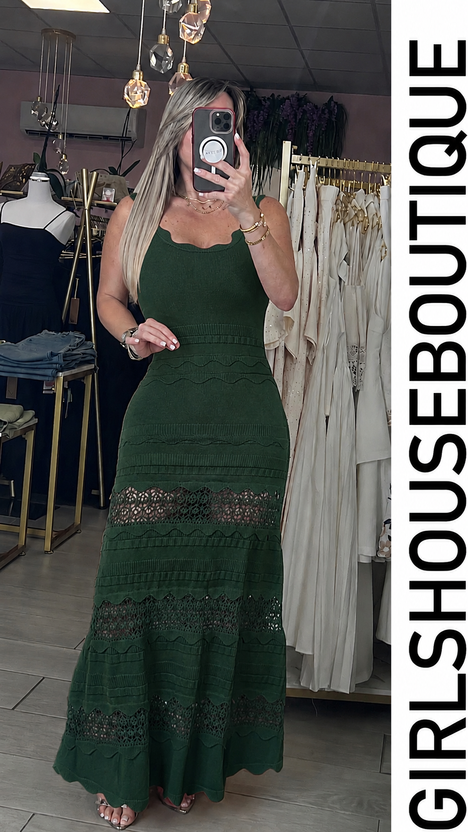 Nani Hunter Green Embroidery Details Maxxi Dress