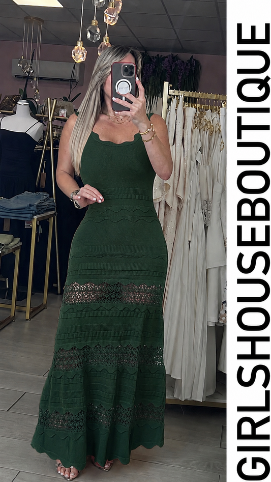 Nani Hunter Green Embroidery Details Maxxi Dress