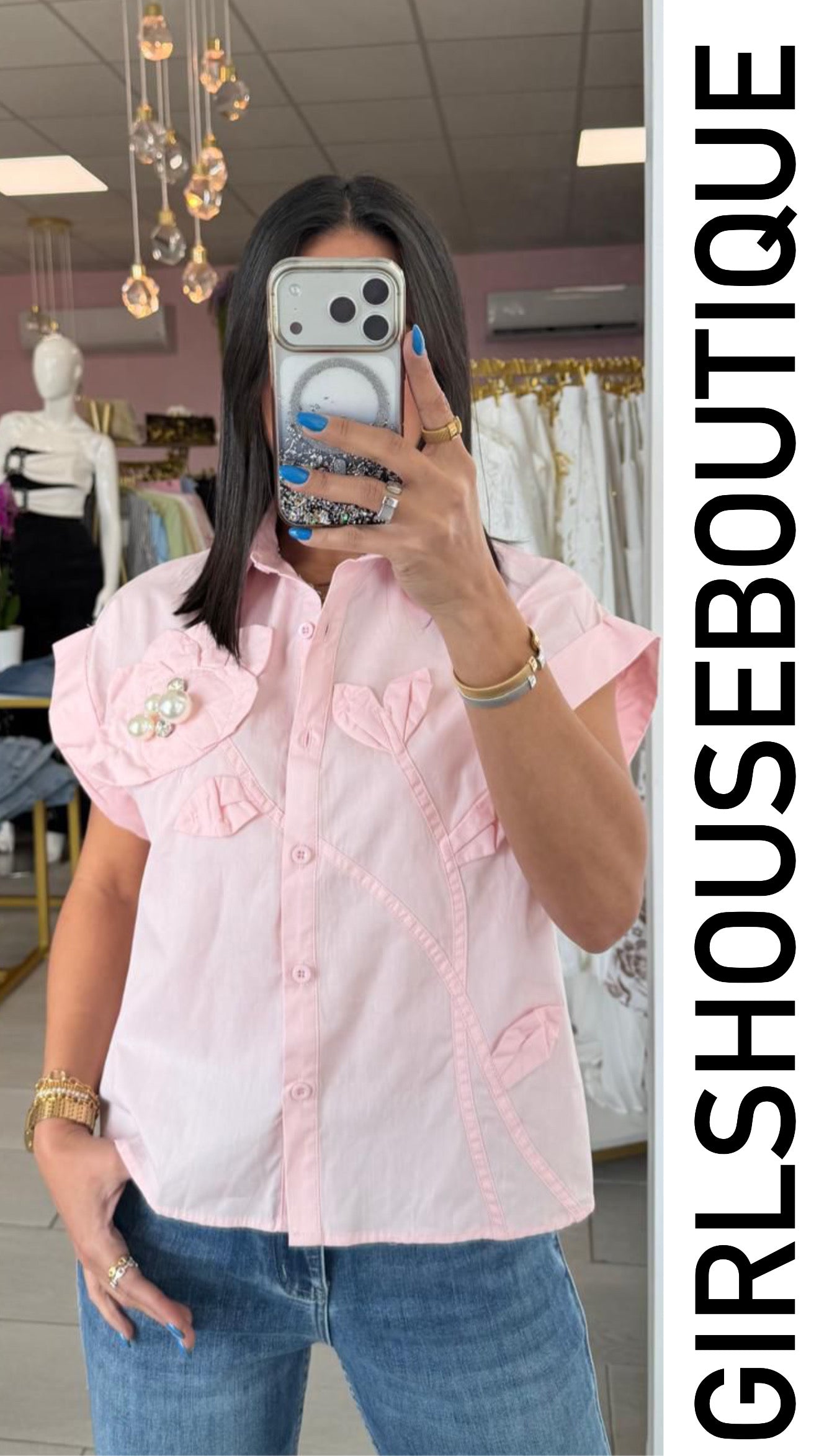 Soft Pink 3D-Rose Blouse