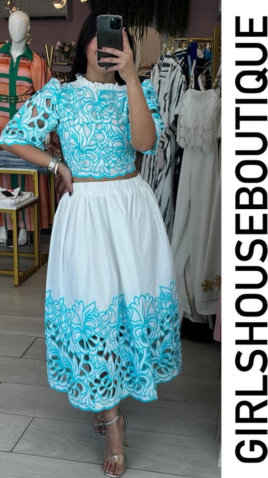 Noa Blue Top and Skirt Set