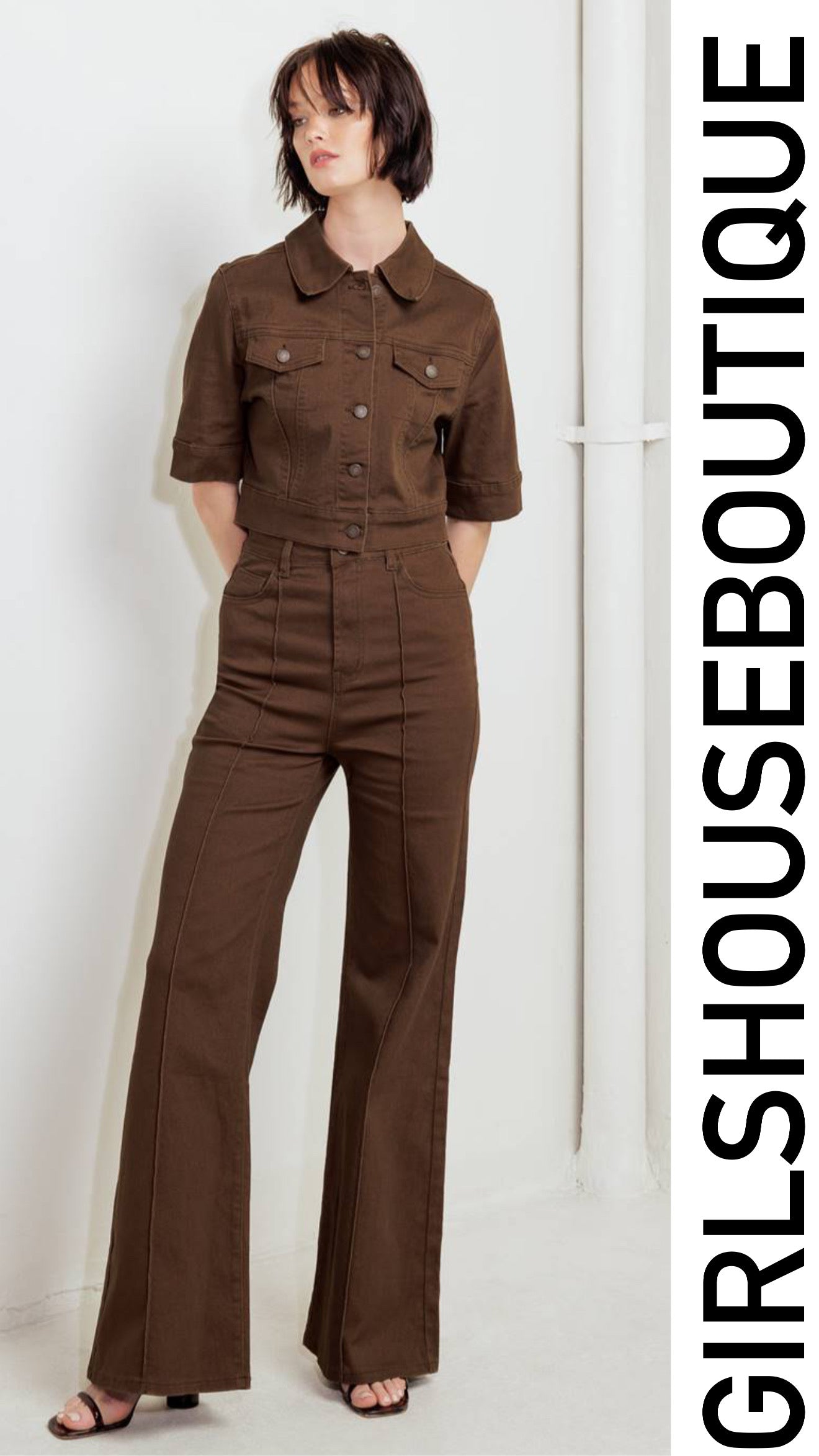 Chocolate Jacket Short Sleeve & Strech Pant Set